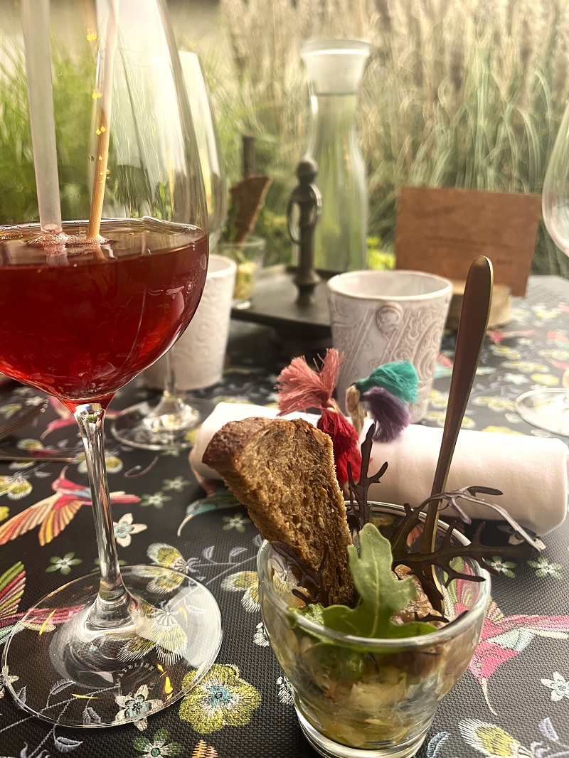 Aperitif at La Boulaye restaurant, in Athée-sur-Cher, between Tours and Chenonceaux, near the River Cher.