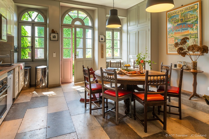 Château Hodebert, Saint-Paterne-Racan, France. The kitchen at the Grille guest house