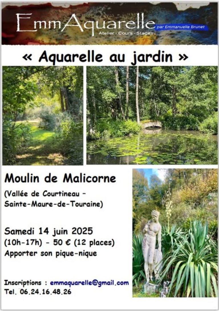 Aquarelle au jardin, peinture plein air au Moulin de Malicorne-1